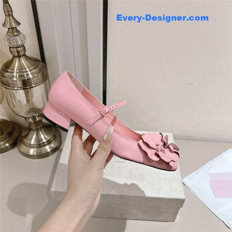 J1m*y Ch00 rose/flowers nappa leather flats