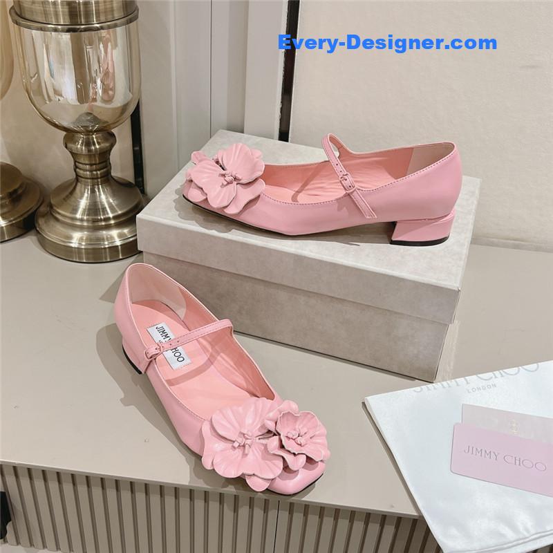 J1m*y Ch00 rose/flowers nappa leather flats