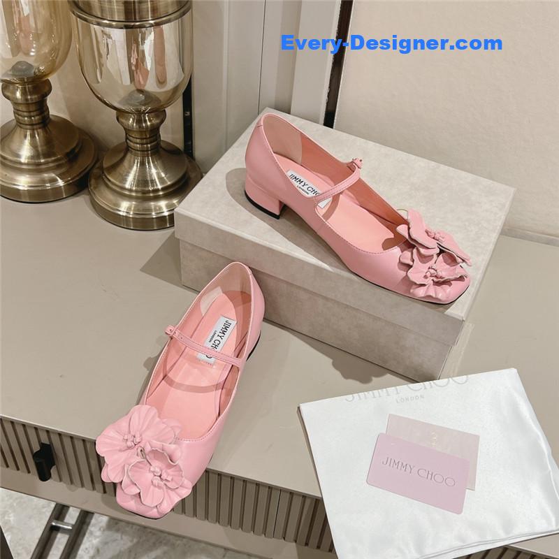 J1m*y Ch00 rose/flowers nappa leather flats