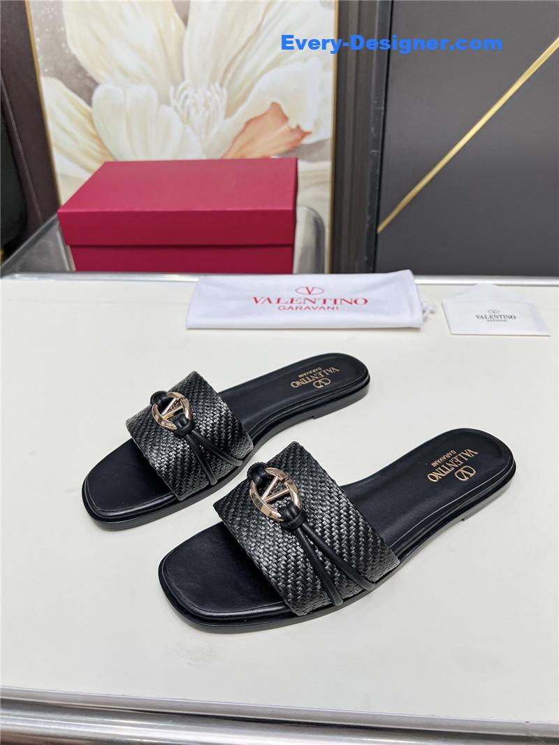 Va1e*ntin0 vlogo raffia leather slides black
