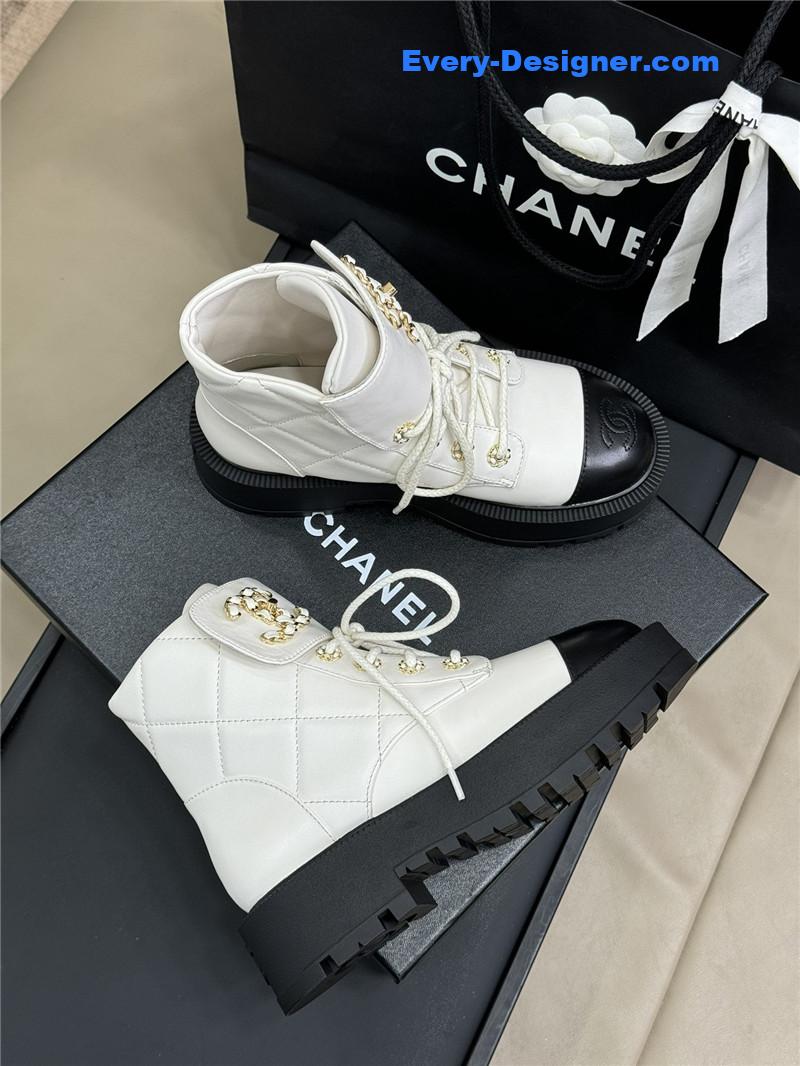 Ch**el combat ankle boots in white