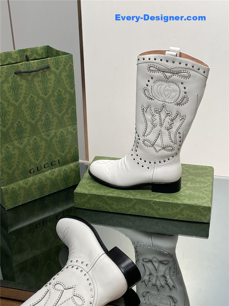 Gvc*1 gg embroidered studded keen high boots in white