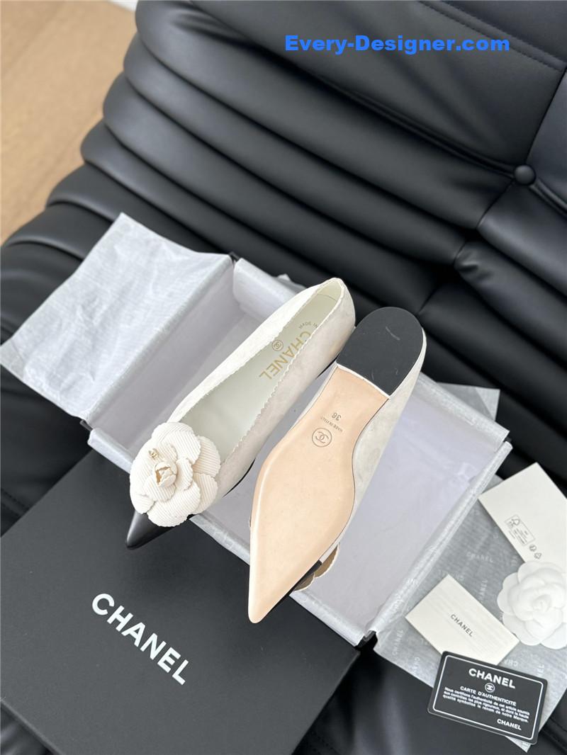 Ch**el camellia white suede flat pumps