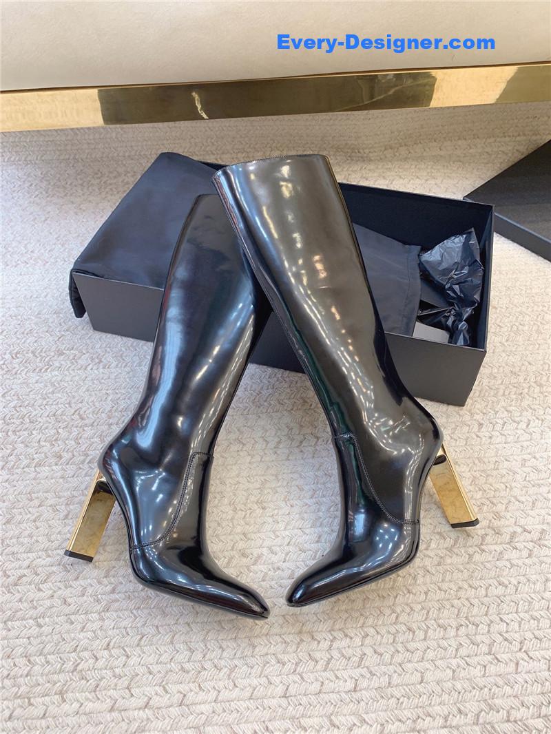 Sa1nt Lau*nt auteuil 105 glazed leather knee-high boots