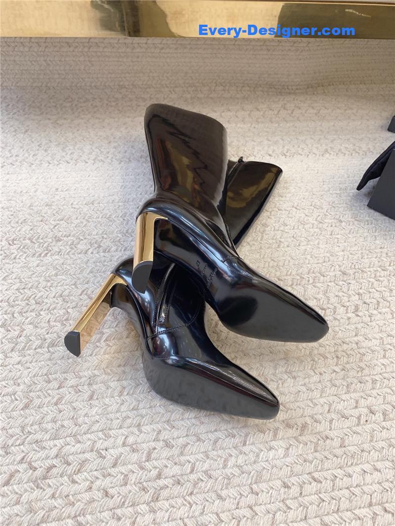 Sa1nt Lau*nt auteuil 105 glazed leather knee-high boots