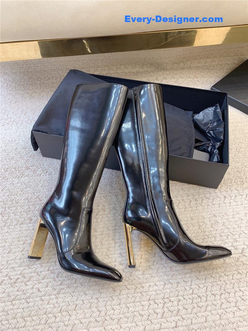 Sa1nt Lau*nt auteuil 105 glazed leather knee-high boots