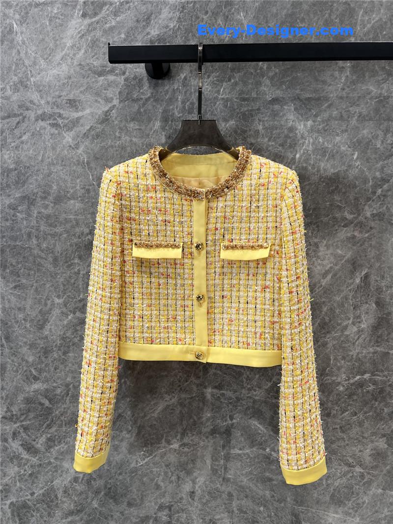 M1um1u yellow woven coarse nicomo jacket replica clothing sites