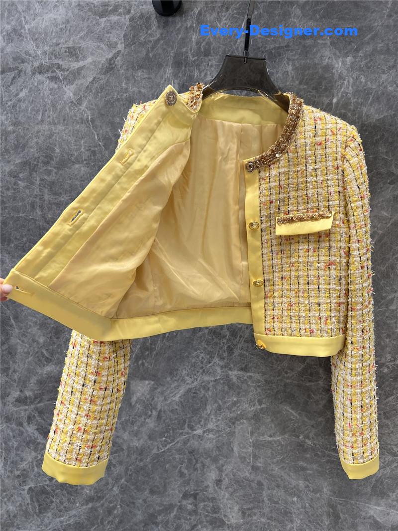 M1um1u yellow woven coarse nicomo jacket replica clothing sites