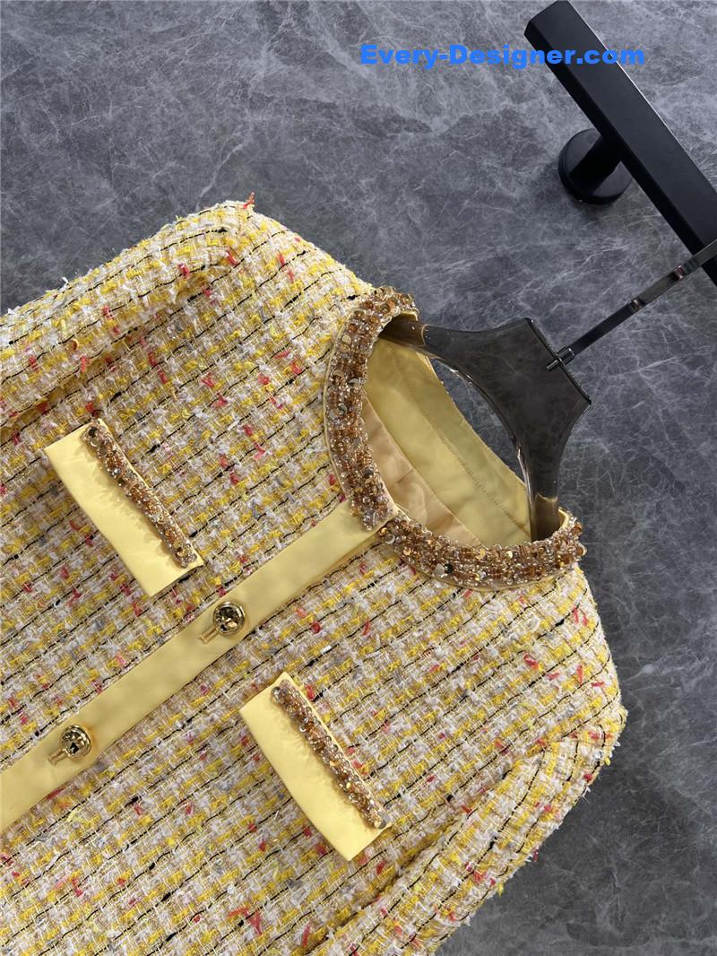 M1um1u yellow woven coarse nicomo jacket replica clothing sites