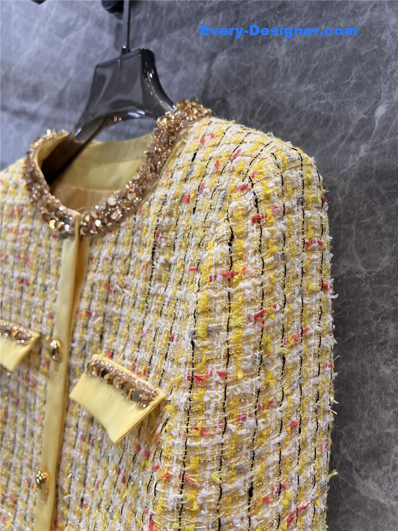 M1um1u yellow woven coarse nicomo jacket replica clothing sites