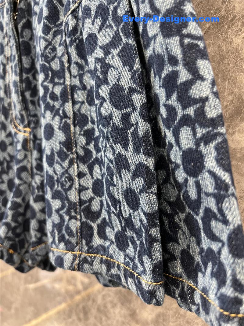 Ch**el floral logo print denim a-line shorts replicas clothes