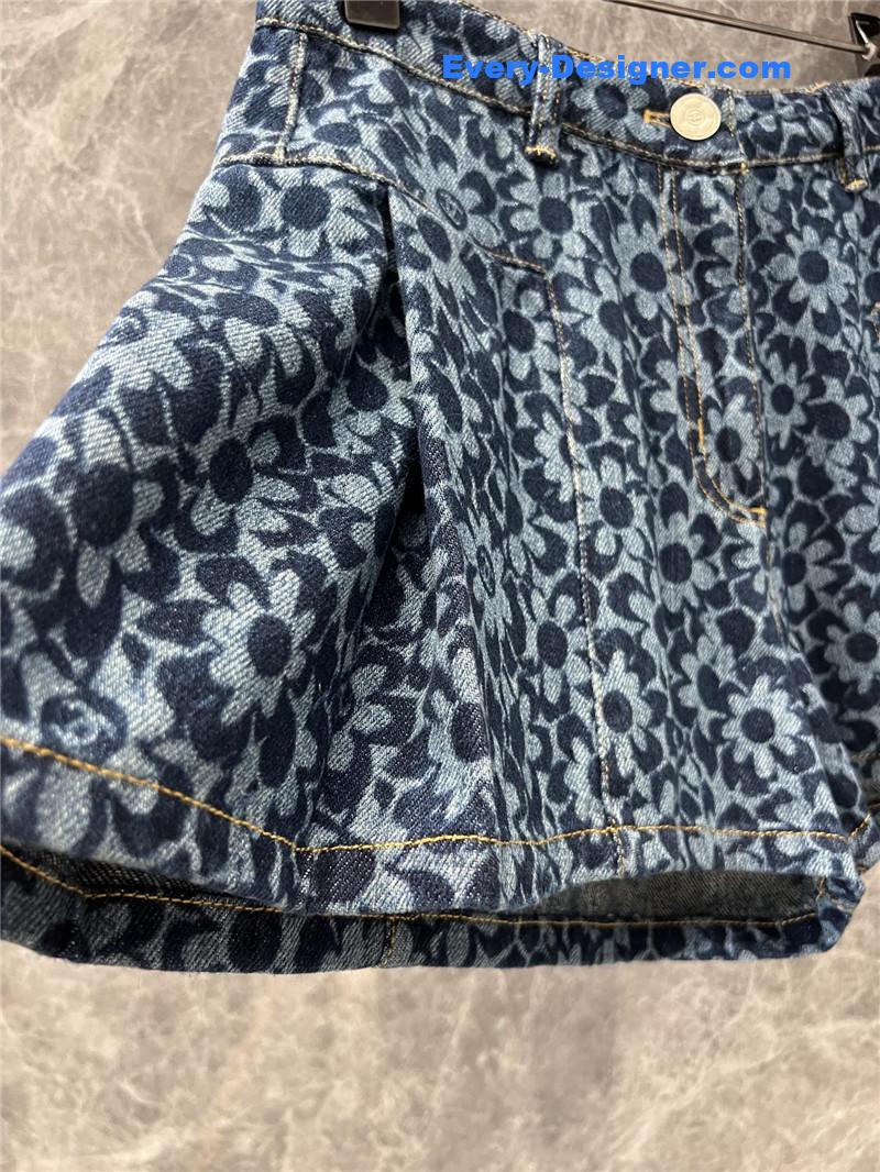 Ch**el floral logo print denim a-line shorts replicas clothes
