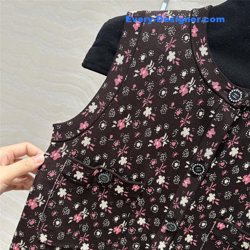 Ch**el small floral glitter knitted vest jacket replica clothing