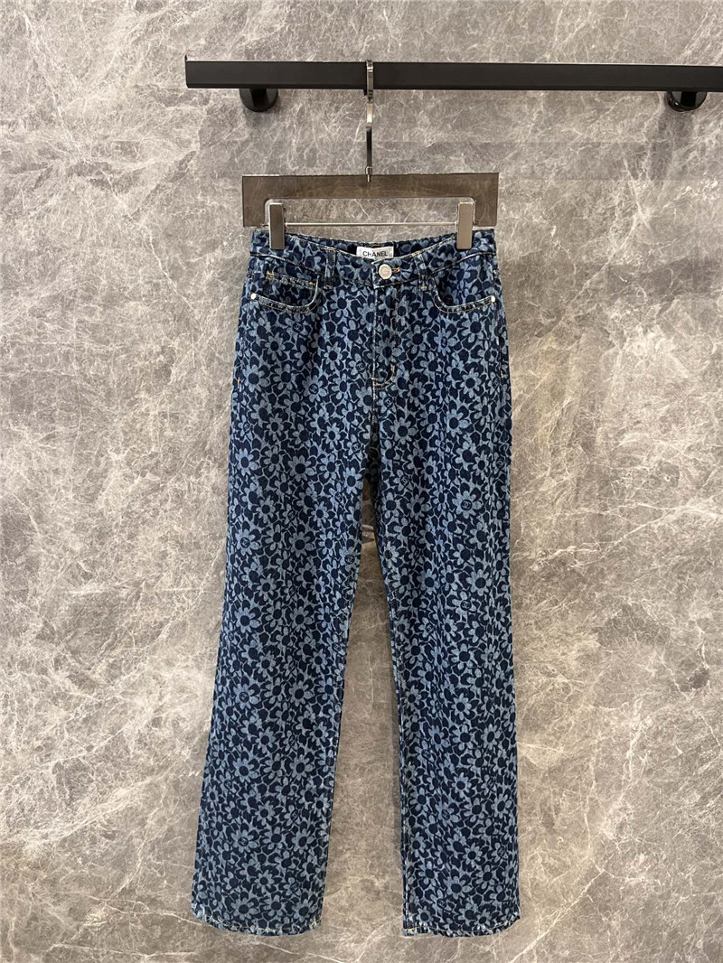 Ch**el floral jacquard denim trousers replicas clothes