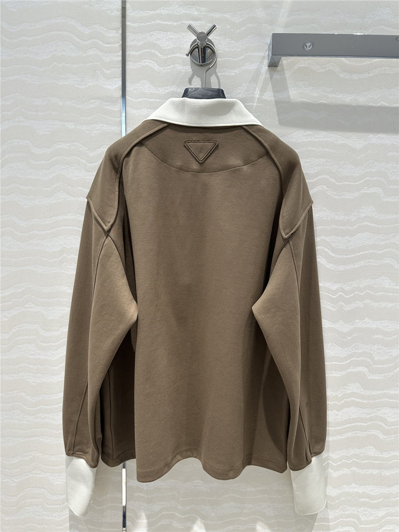 Pra*a sports lapel sweatshirt replica designer clothes