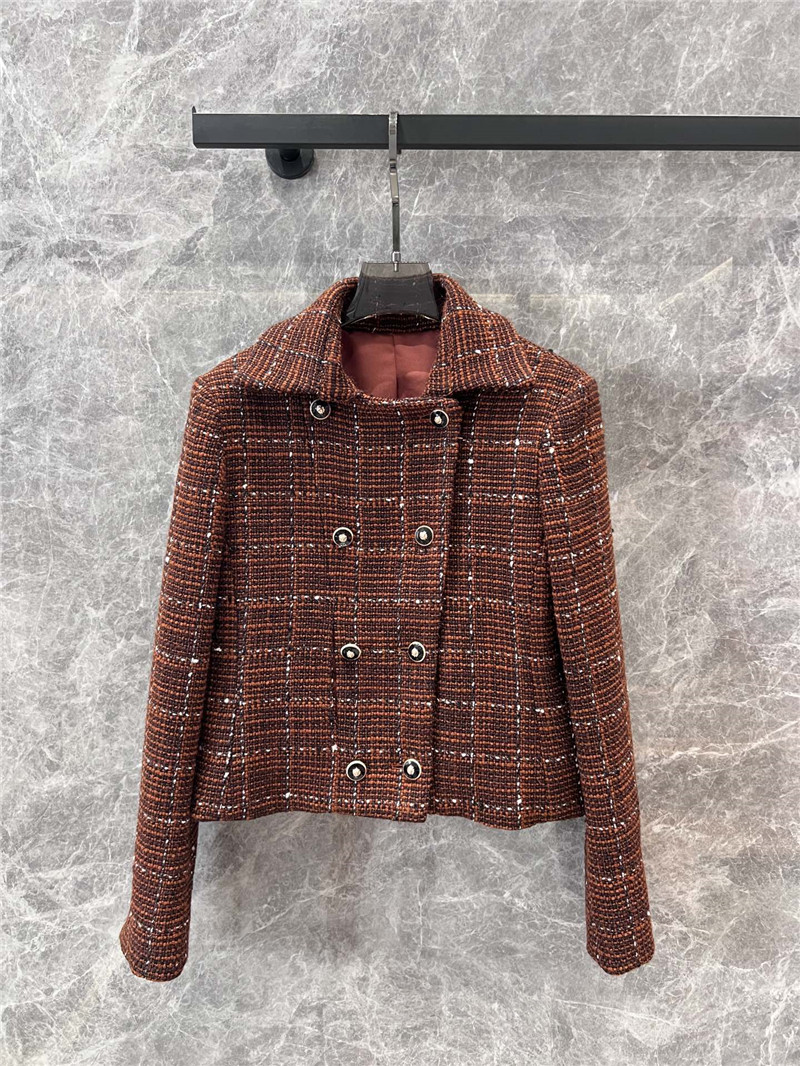 Ch**el plaid lapel double-breasted tweed coat replica clothes