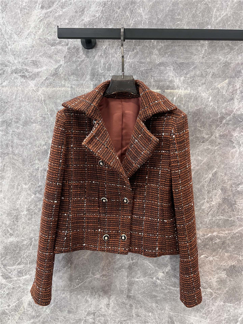 Ch**el plaid lapel double-breasted tweed coat replica clothes