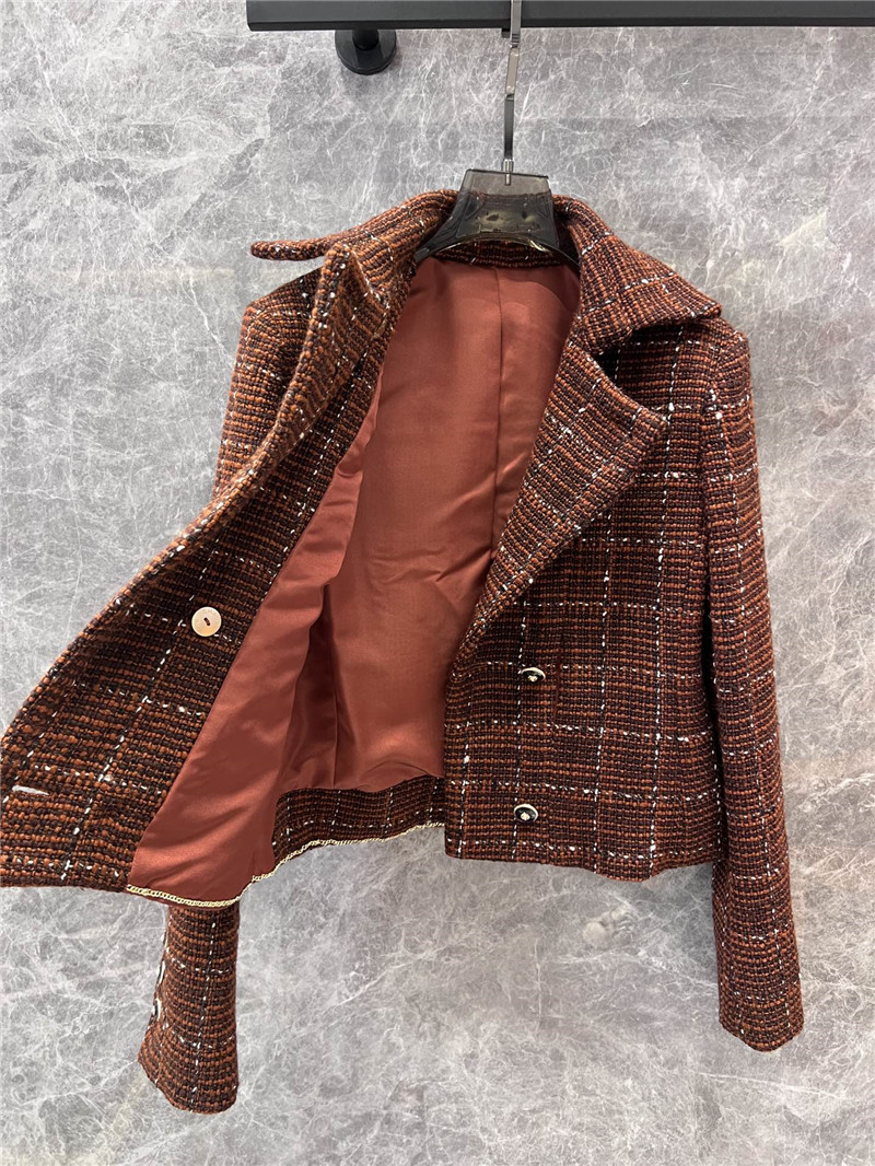 Ch**el plaid lapel double-breasted tweed coat replica clothes