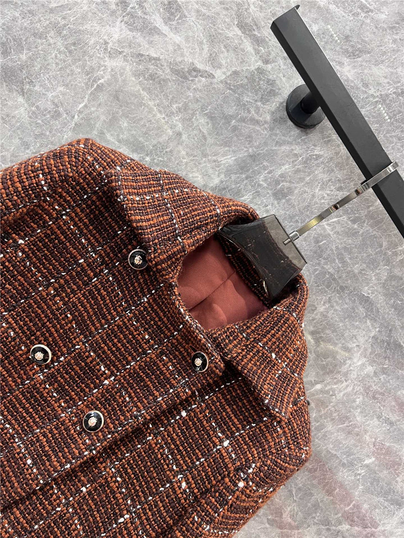 Ch**el plaid lapel double-breasted tweed coat replica clothes