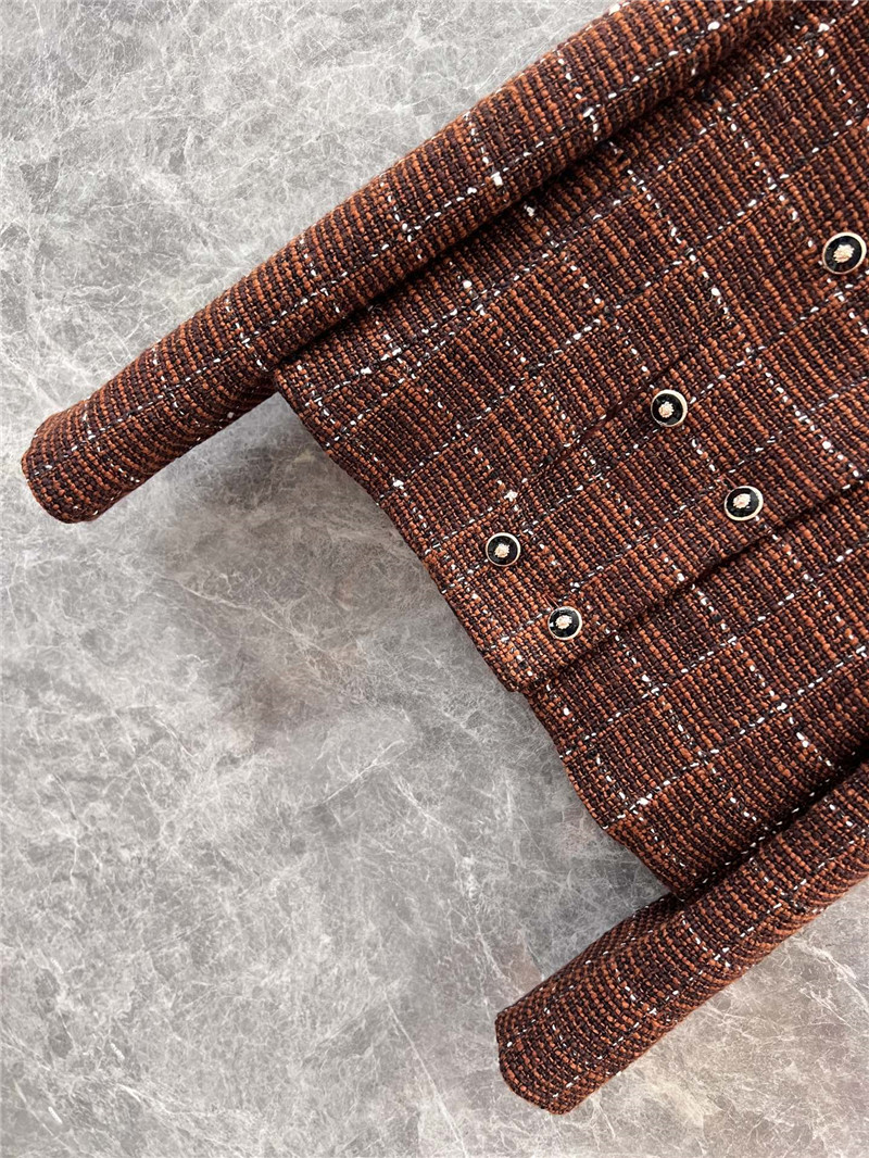 Ch**el plaid lapel double-breasted tweed coat replica clothes