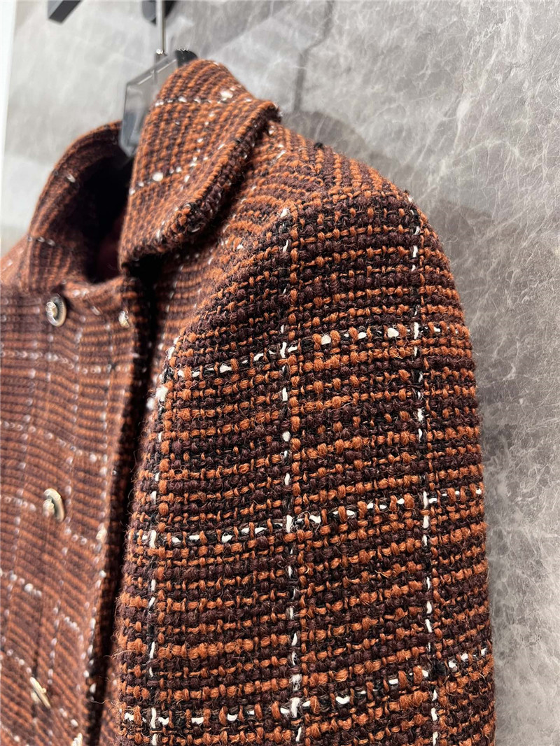 Ch**el plaid lapel double-breasted tweed coat replica clothes
