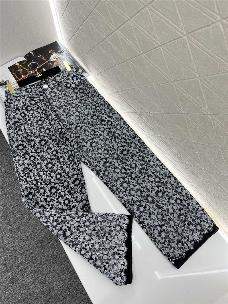 Ch**el laser floral denim trousers replica clothes