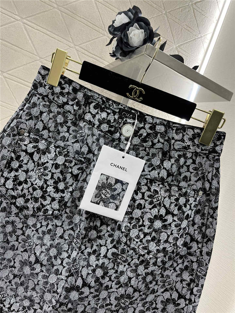 Ch**el laser floral denim skirt replica clothing