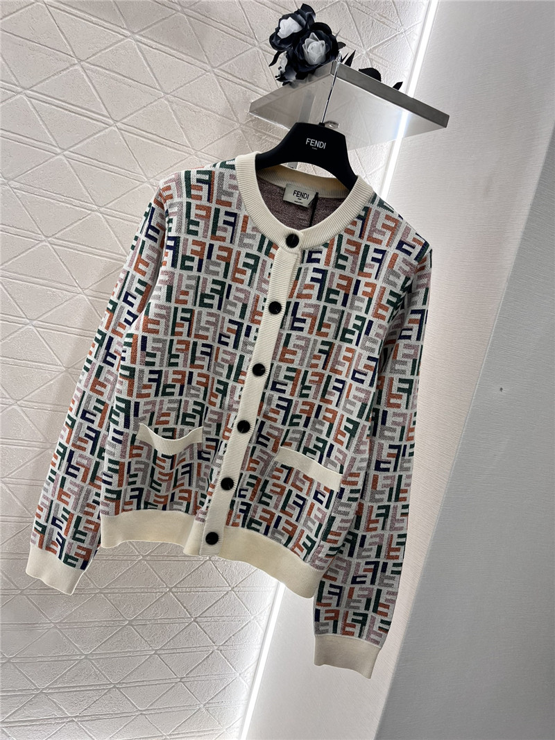 F**di jacquard knitted round neck cardigan replica clothes