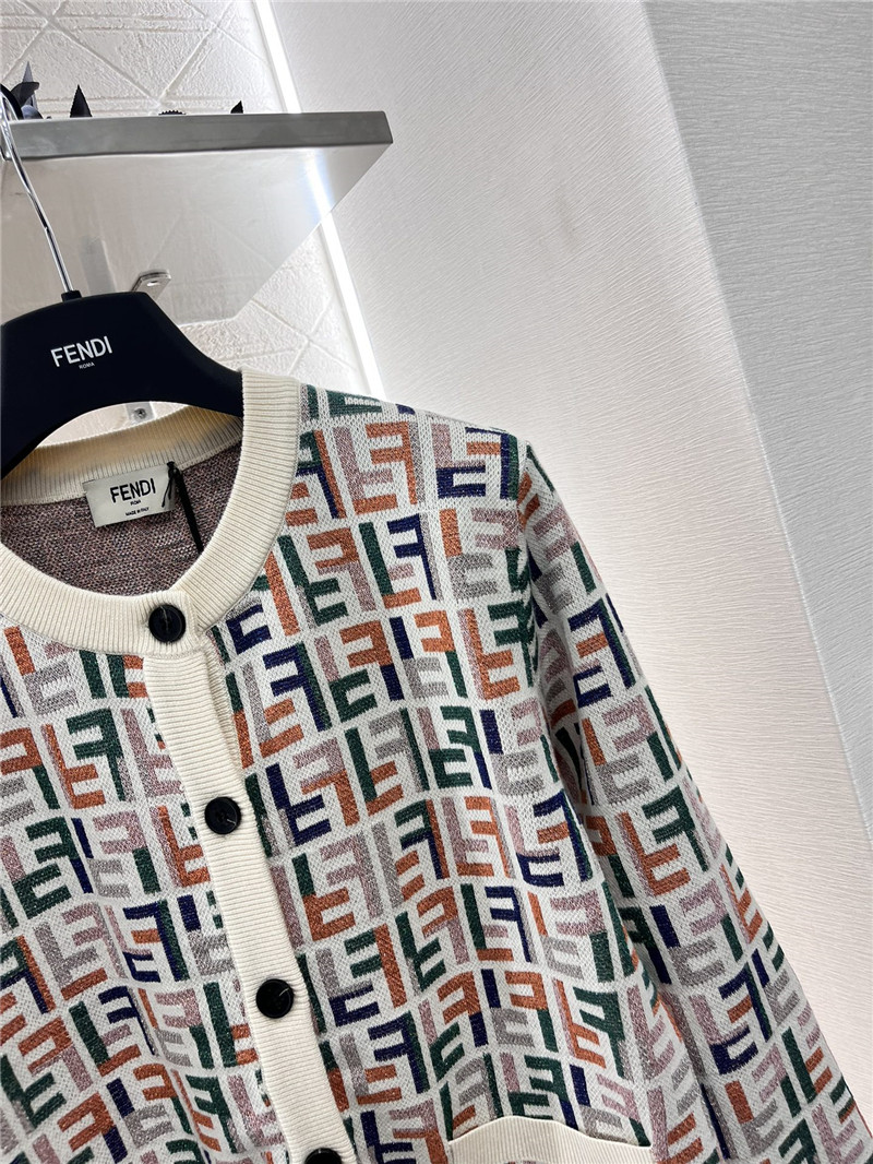 F**di jacquard knitted round neck cardigan replica clothes