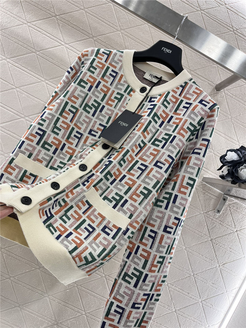 F**di jacquard knitted round neck cardigan replica clothes