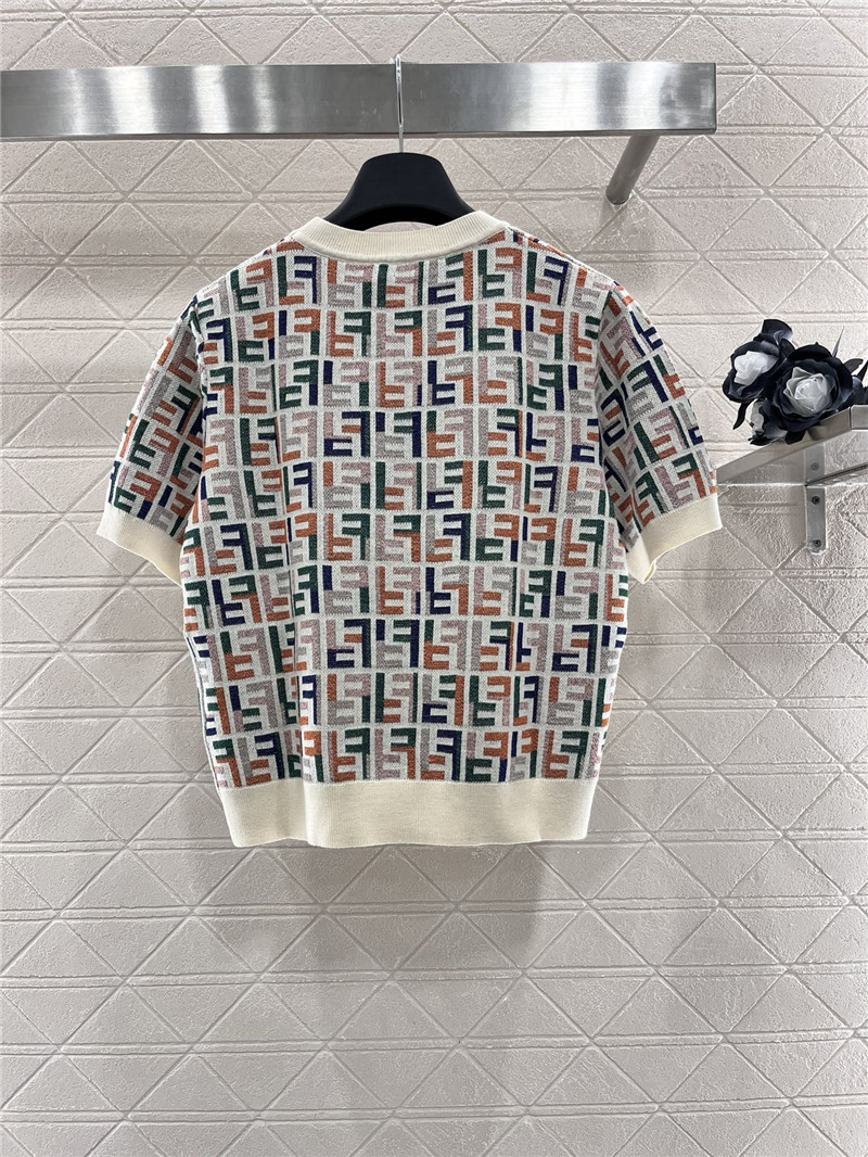 F**di jacquard knitted round neck short sleeve replica clothes