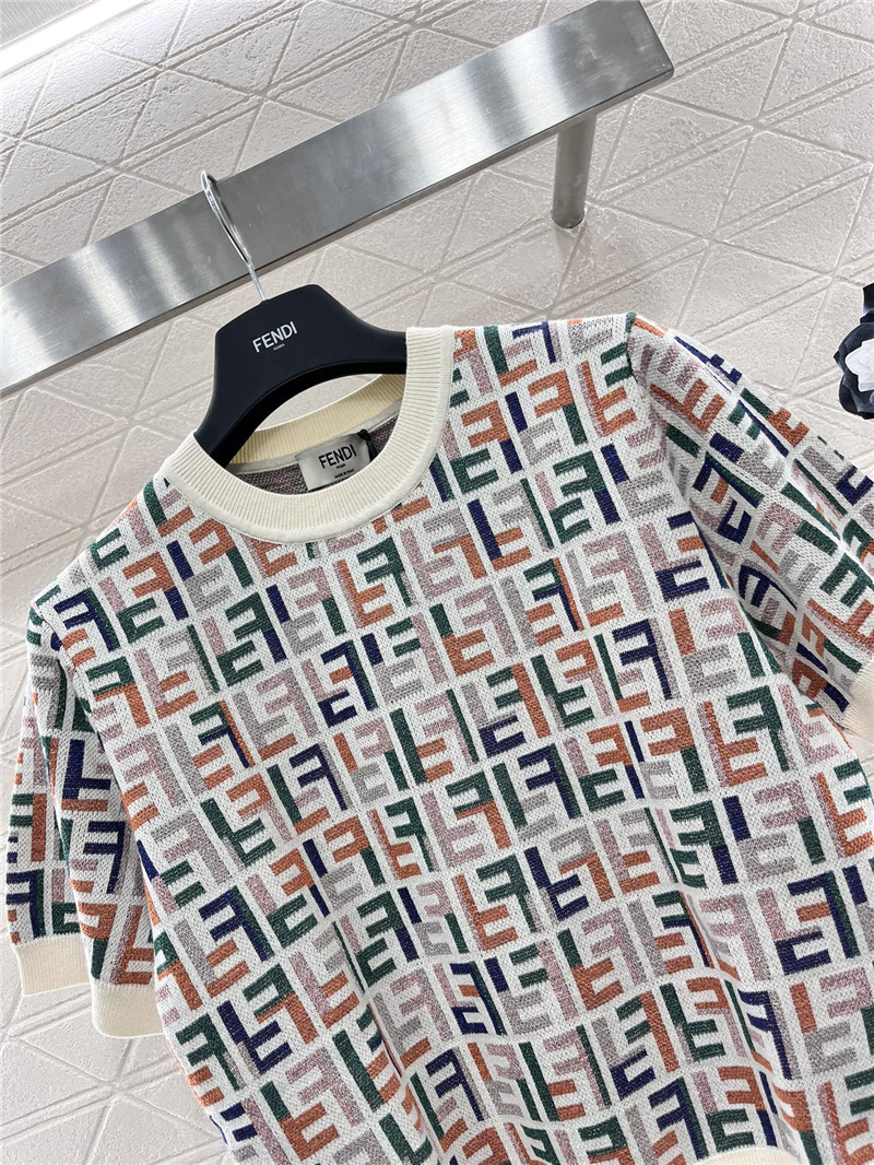 F**di jacquard knitted round neck short sleeve replica clothes