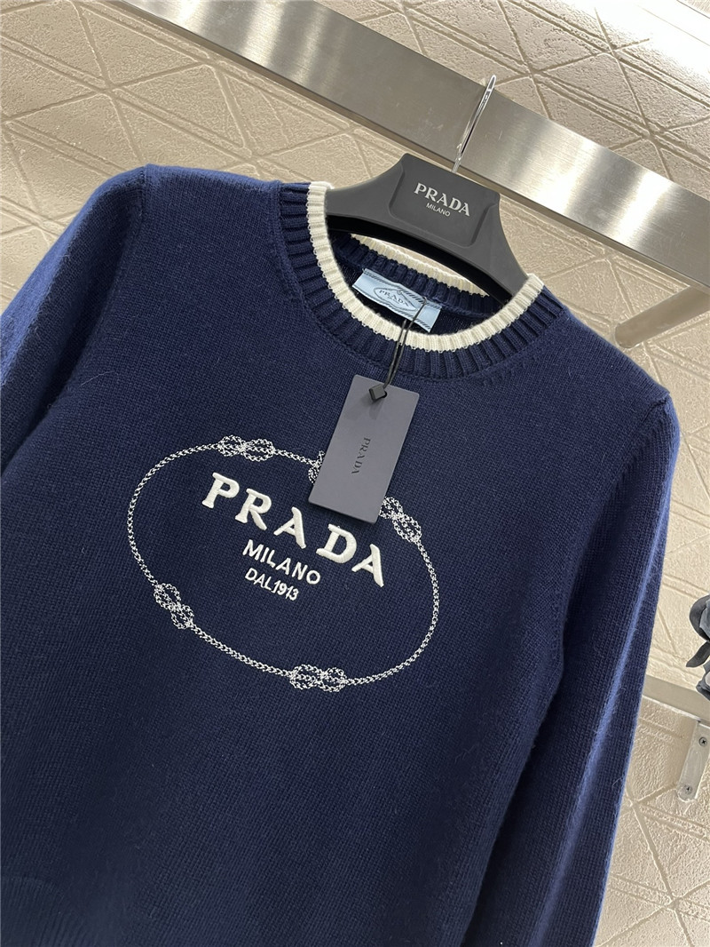 Pra*a logo-intarsia crop wool sweater navy