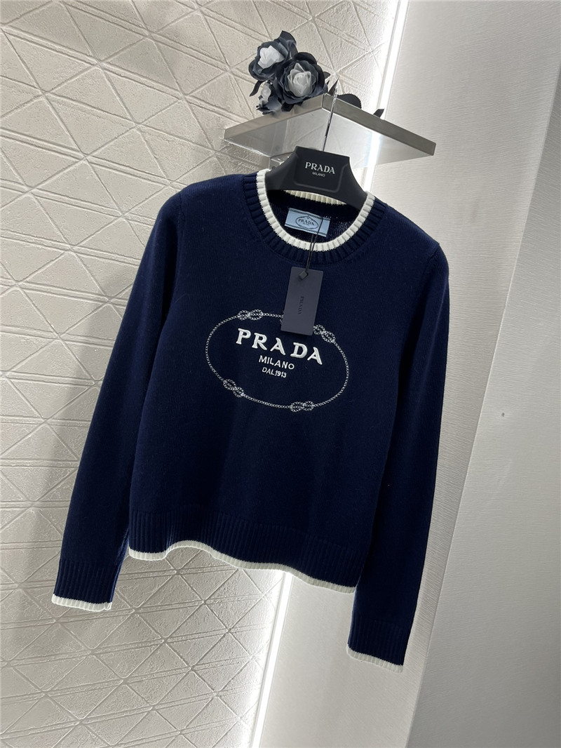 Pra*a logo-intarsia crop wool sweater navy