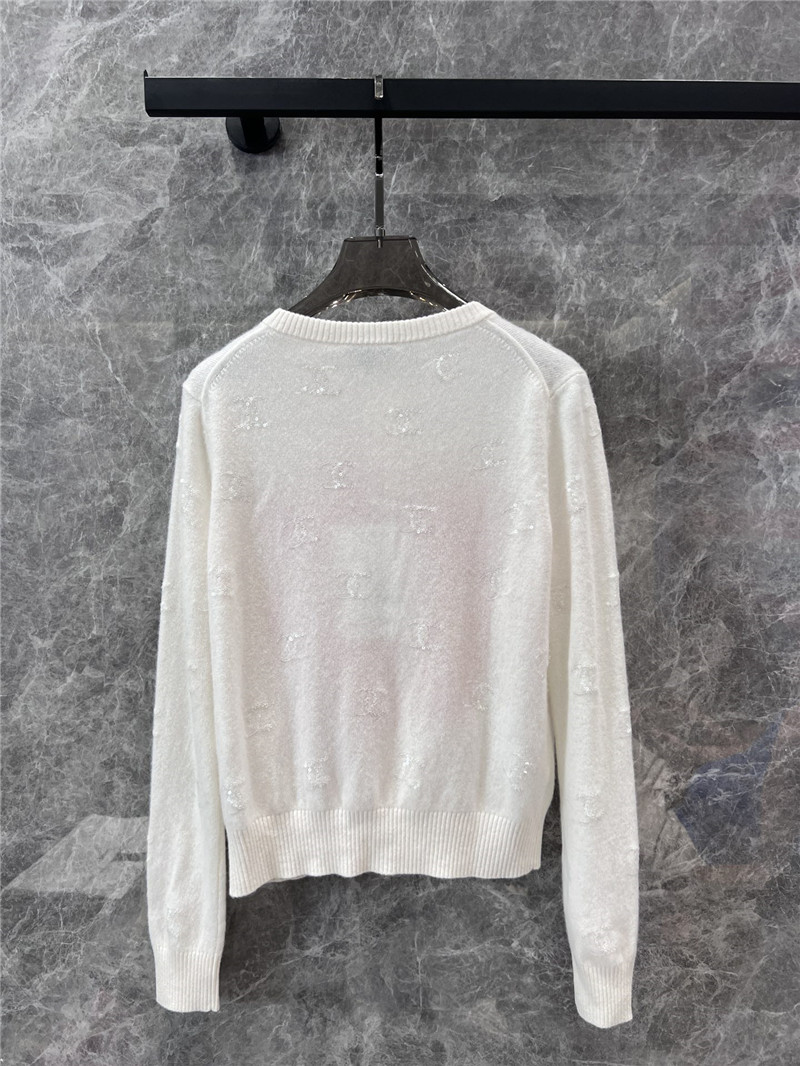 Ch**el crop floral intarsia cardigan ivory