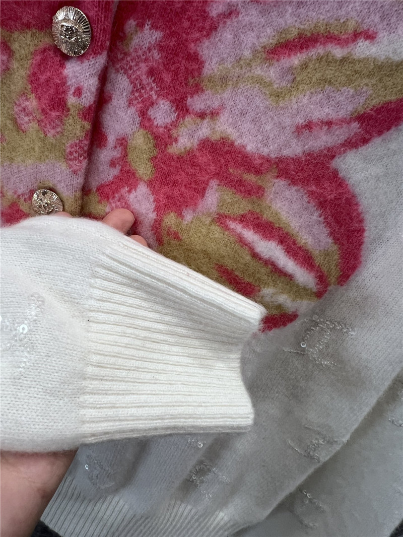 Ch**el crop floral intarsia cardigan ivory