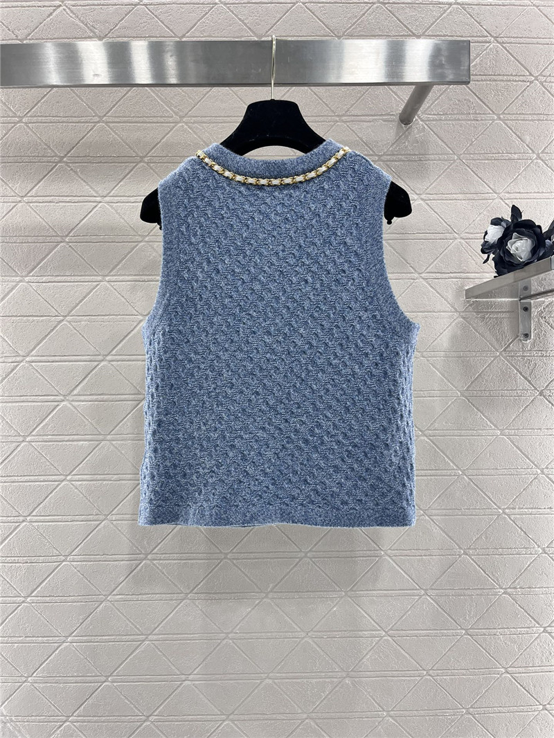 Ch**el crewneck chain-trim cardigan vest in blue