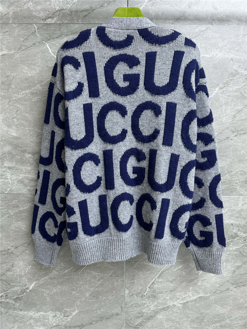 Gvc*1 logo-intarsia wool cardigan grey/blue