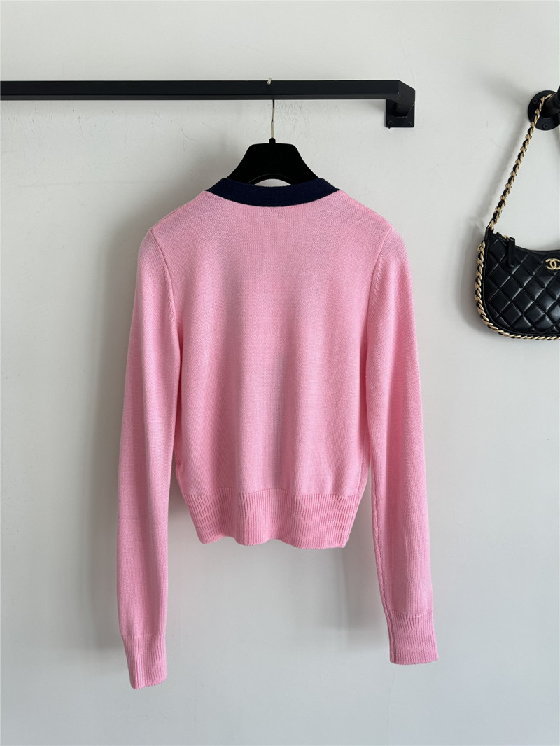 Ch**el v-neck crop trim cardigan pink/black