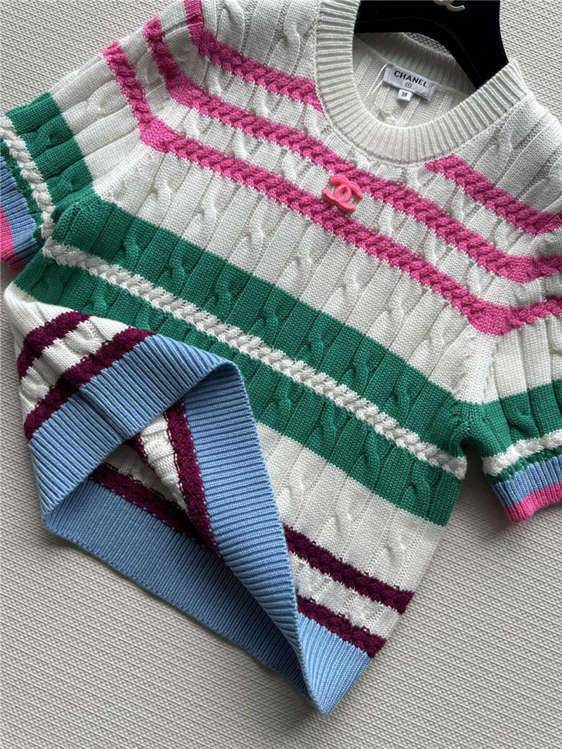 Ch**el multicolor striped cable-knit t-shirt white