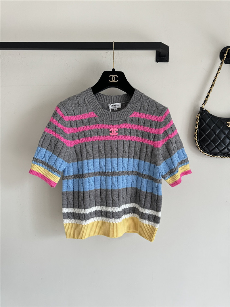 Ch**el multicolor striped cable-knit t-shirt grey
