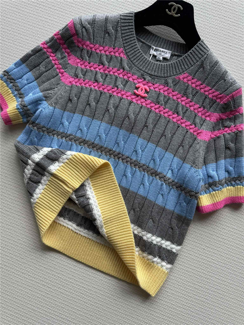 Ch**el multicolor striped cable-knit t-shirt grey