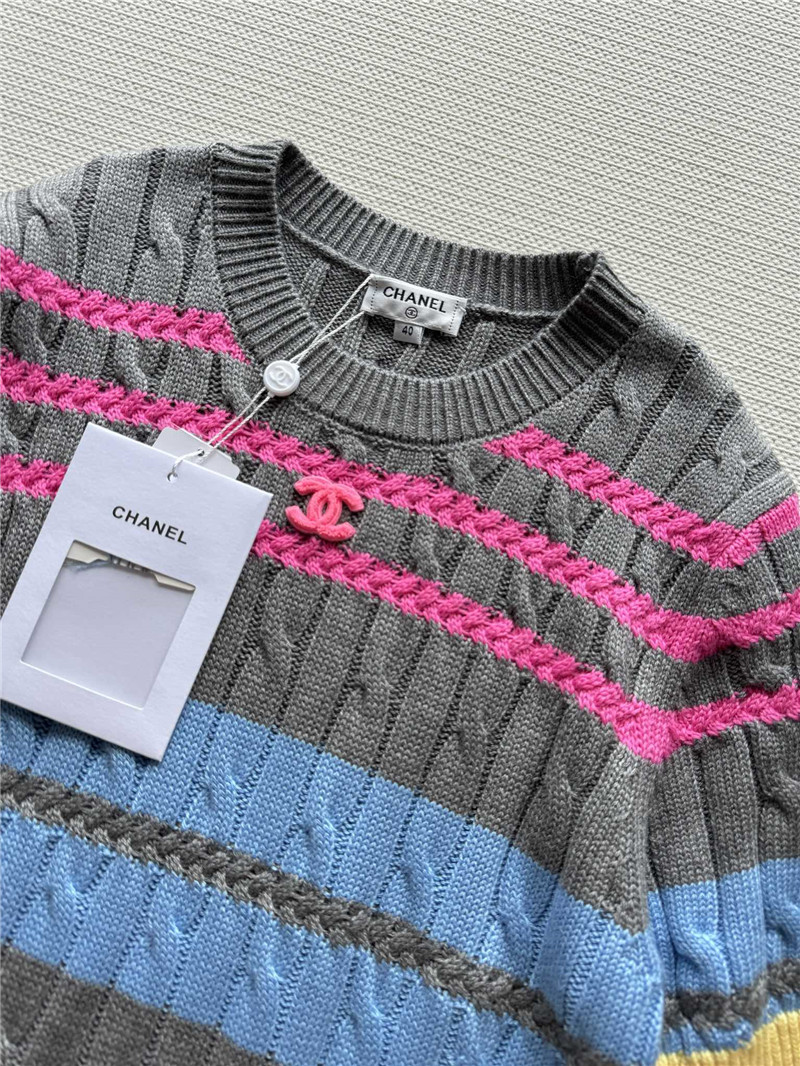 Ch**el multicolor striped cable-knit t-shirt grey