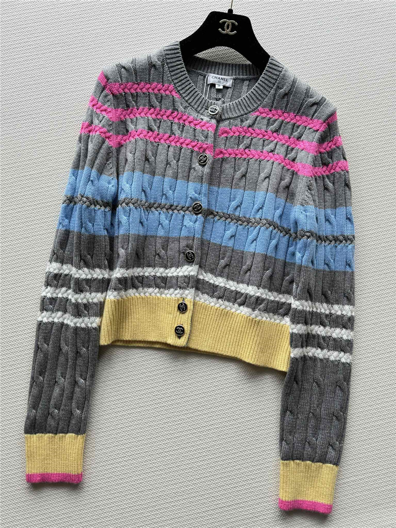 Ch**el multicolor striped cable cardigan grey