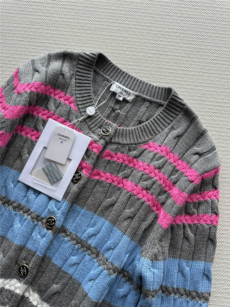 Ch**el multicolor striped cable cardigan grey