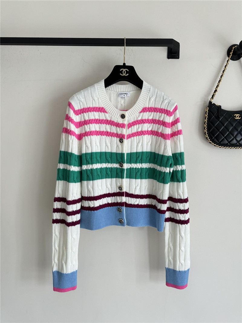 Ch**el multicolor striped cable cardigan white