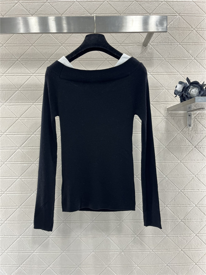 Ch**el contrast off-shoulder knit sweater navy