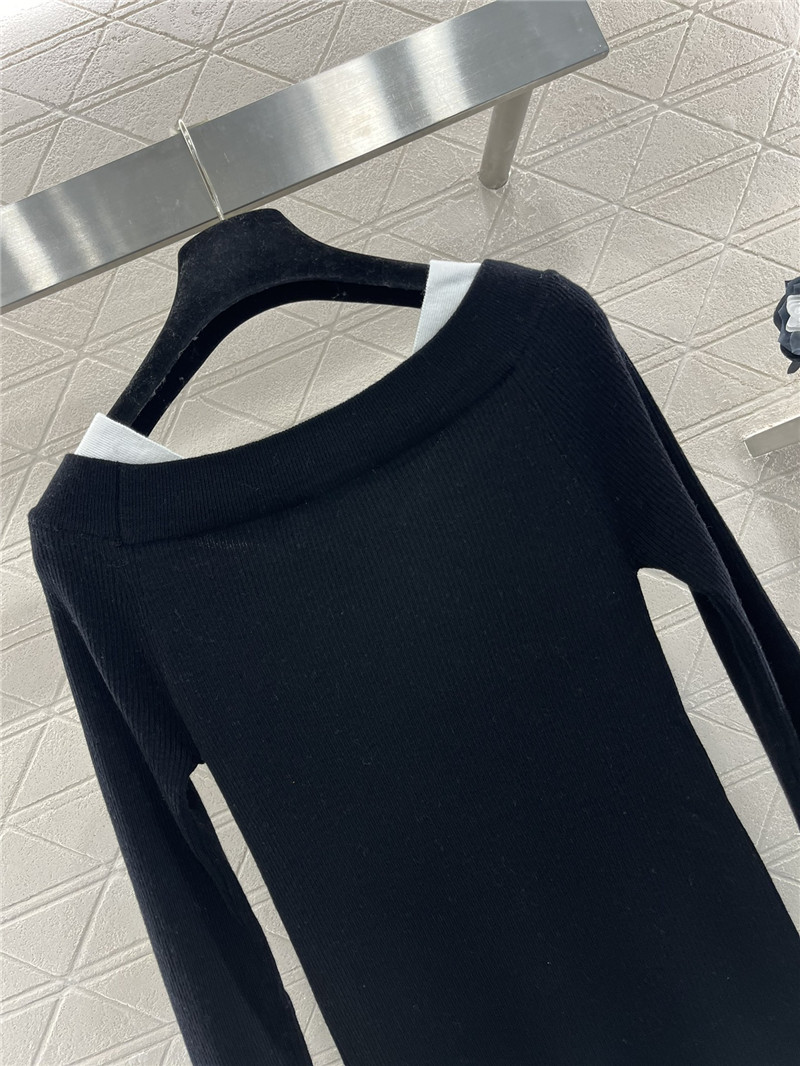 Ch**el contrast off-shoulder knit sweater navy