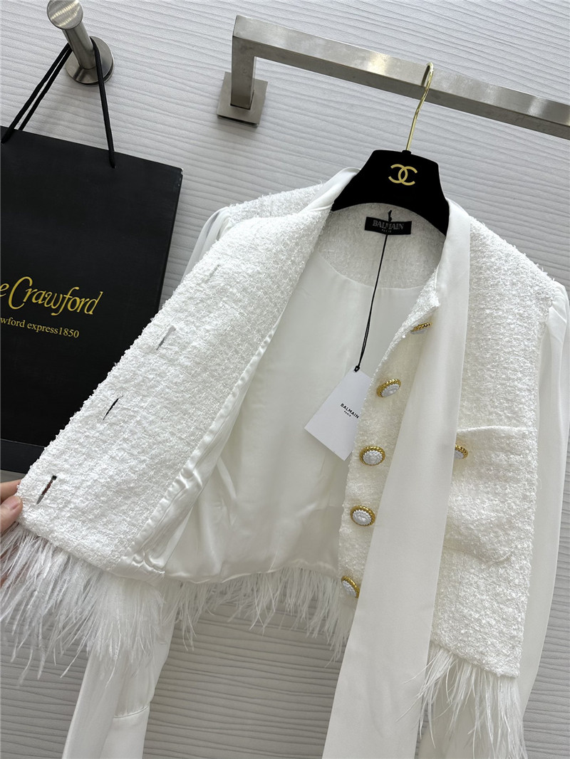 Balmain ostrich feather patchwork coat replica d&g clothing