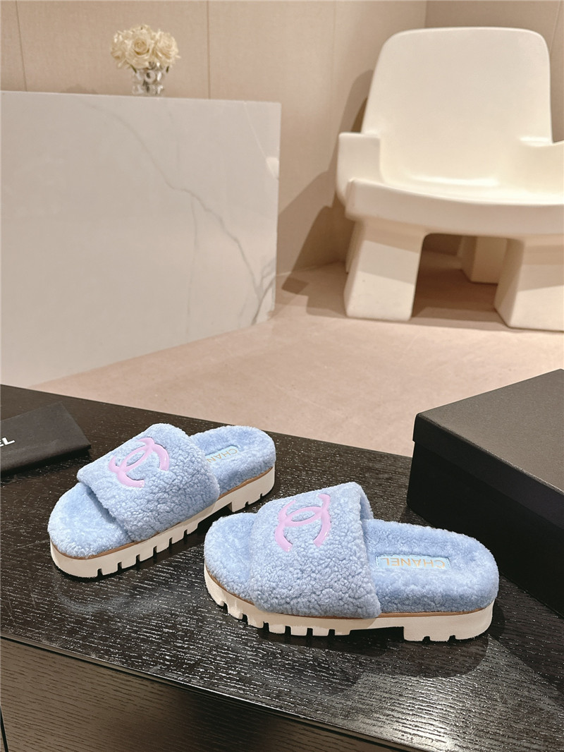 Ch**el blue wool home slide slippers